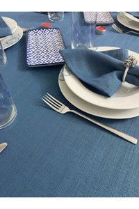 Zeren Home Polyester 160x160 cm Dertsiz Yuvarlak Masa Örtüsü Gri-Lacivert