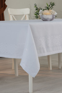 Tropikhome Polyester 150x220 cm Dertsiz Dikdörtgen Masa Örtüsü Beyaz