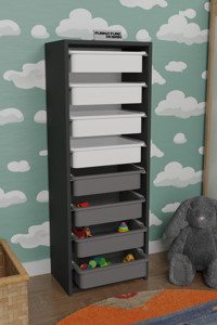 CMK Store Kapaksız 8 Çekmeceli Çok Amaçlı Dolap Antrasit-Beyaz-Gri 120x45x30 cm