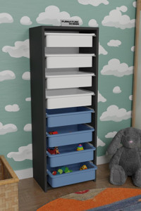 CMK Store Kapaksız 8 Çekmeceli Çok Amaçlı Dolap Antrasit-Beyaz-Mavi 120x45x30 cm