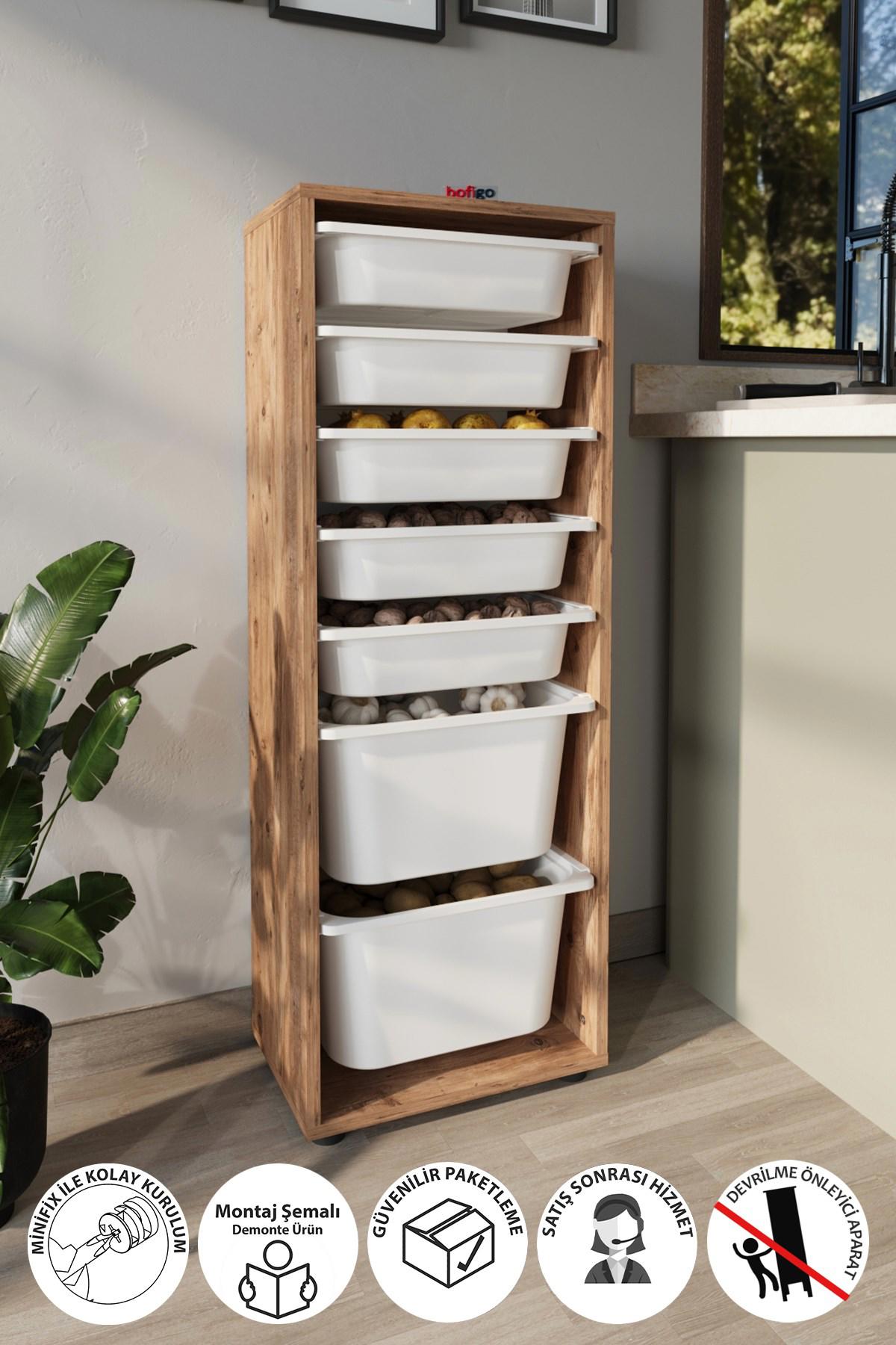Bofigo Pera Kapaksız 7 Çekmeceli Çok Amaçlı Dolap Çam 125x45x30 cm