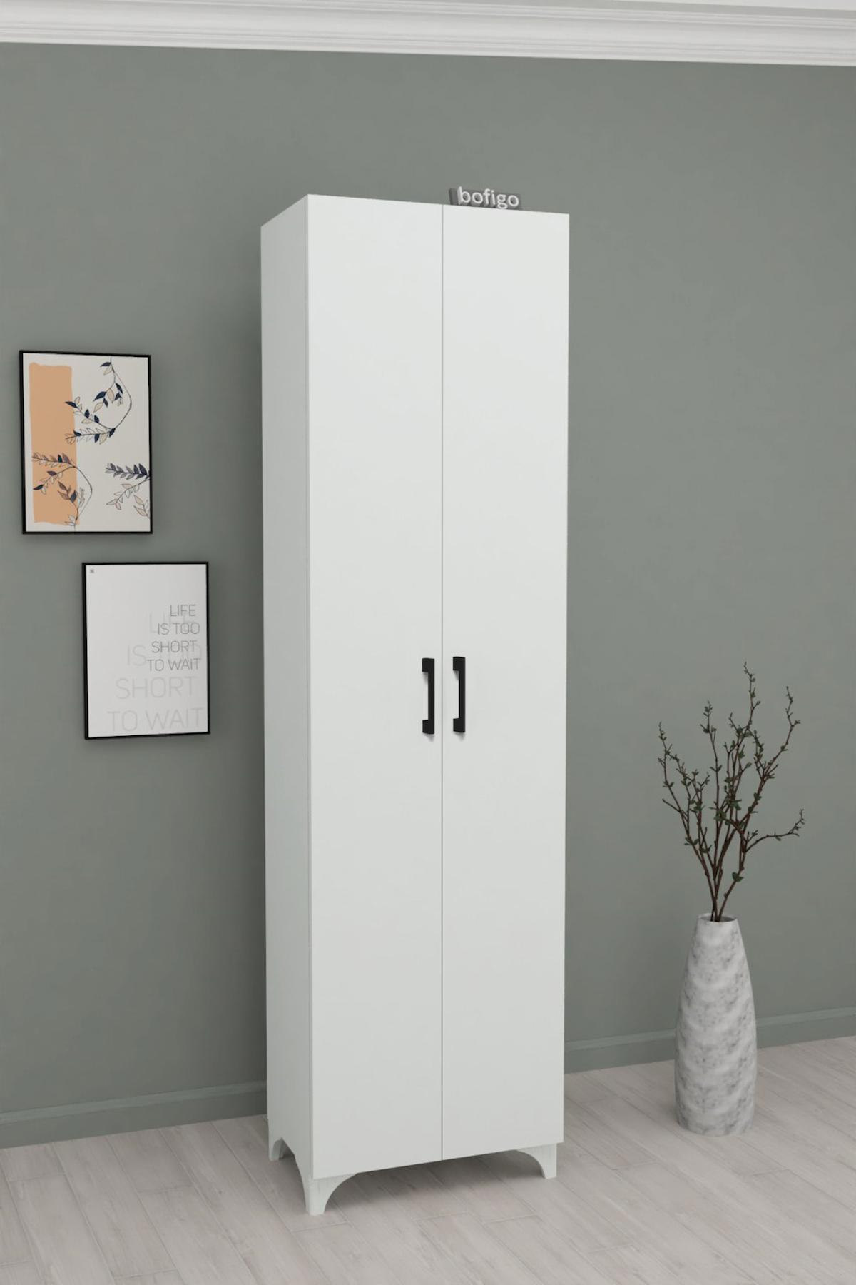 Bofigo Cemre 2 Kapaklı 8 Raflı Çok Amaçlı Dolap Beyaz 170x49x32 cm