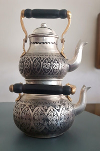 Binbir Trend Üstten Kulplu Bakır Çaydanlık Gri-Siyah