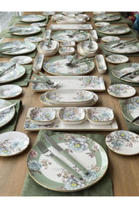 Rossev Dorati 110 Parça 12 Kişilik Çok Renkli Desenli Stoneware Kahvaltı Takımı
