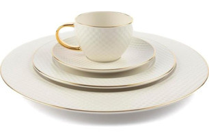 Mikasa Moor Accent 19 Parça 6 Kişilik Beyaz-Silver Desenli Porselen Kahvaltı Takımı
