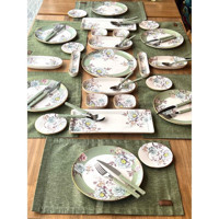 Rossev Dorati 55 Parça 6 Kişilik Çok Renkli Desenli Stoneware Kahvaltı Takımı