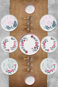Kitchen Life Sakura 15 Parça 6 Kişilik Çok Renkli Desenli Seramik Kahvaltı Takımı
