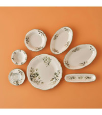 Bella Maison Julia 26 Parça 6 Kişilik Beyaz-Yeşil Desenli Stoneware Kahvaltı Takımı