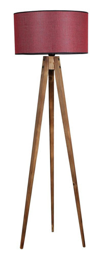 Lumexx Tripod Tekli Ahşap Ayaklı 3 Ayaklı Silindir Lambader Bordo