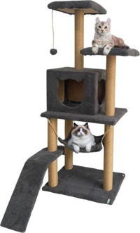 Nursoft S9 Oturaklı Oyuncaklı Merdivenli Katlı 125 cm Kedi Tırmalama Evi