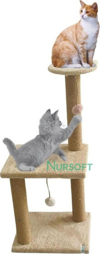 Nursoft Mega Boy Step Oturaklı Oyuncaklı Katlı 80 cm Kedi Tırmalama Tahtası