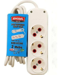 Amiral Topraklı 3'lü 2 m Grup Priz Beyaz
