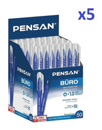 Pensan Tek Renkli 1 mm Set Mavi 250'li Tükenmez Kalem
