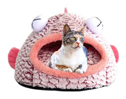 Vkemall Yuvarlak Tek Katlı İç Mekan Peluş Kedi Evi Pembe