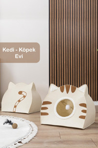 Meleni Home Dikdörtgen Tek Katlı İç Mekan Keçe Kedi Evi Krem