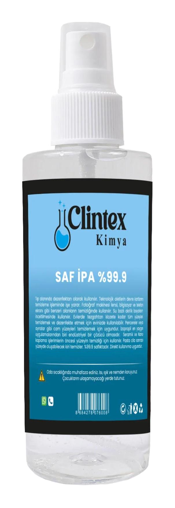 Clintex Kimya %99.9 Saf Ipa Izopropil Sprey Yüzey Temizleyici 200 ml