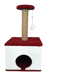 Patiderm Kare Oturaklı Oyuncaklı Katlı Kedi Tırmalama Evi Kırmızı