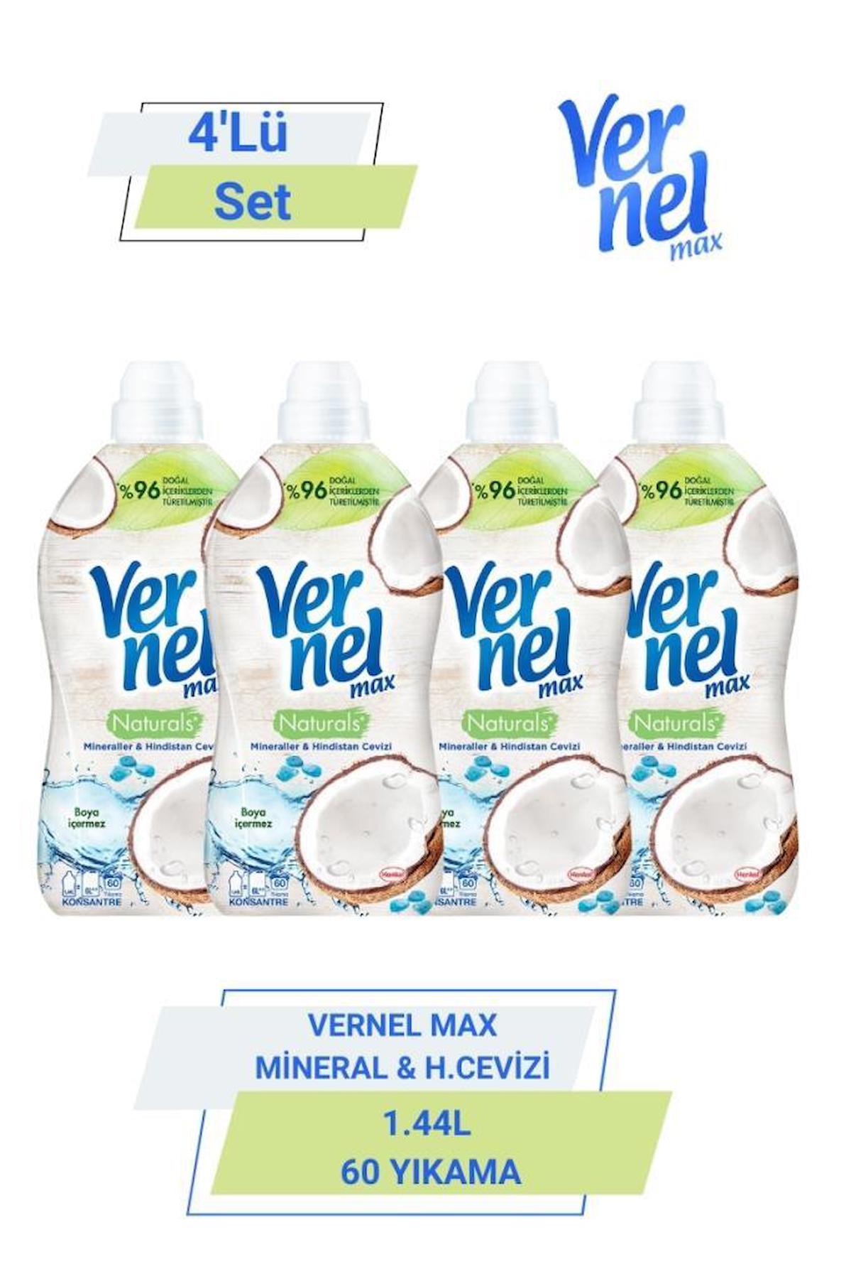 Vernel Max Naturals Mineraller & Hindistan Cevizi Konsantre 60 Yıkama Yumuşatıcı 4x1.44 lt