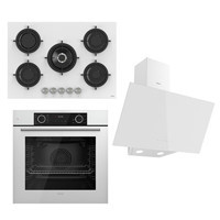 Ferre RS036-XE63CB-D078 Dijital Doğalgazlı Cam Klasik Set Üstü Davlumbaz 3'lü Ankastre Set Beyaz