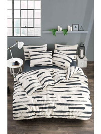 Tabu Home Fırça Pamuk-Polyester 4 Mevsim 200x220 cm Desenli Çift Kişilik Nevresim Takımı Siyah-Beyaz
