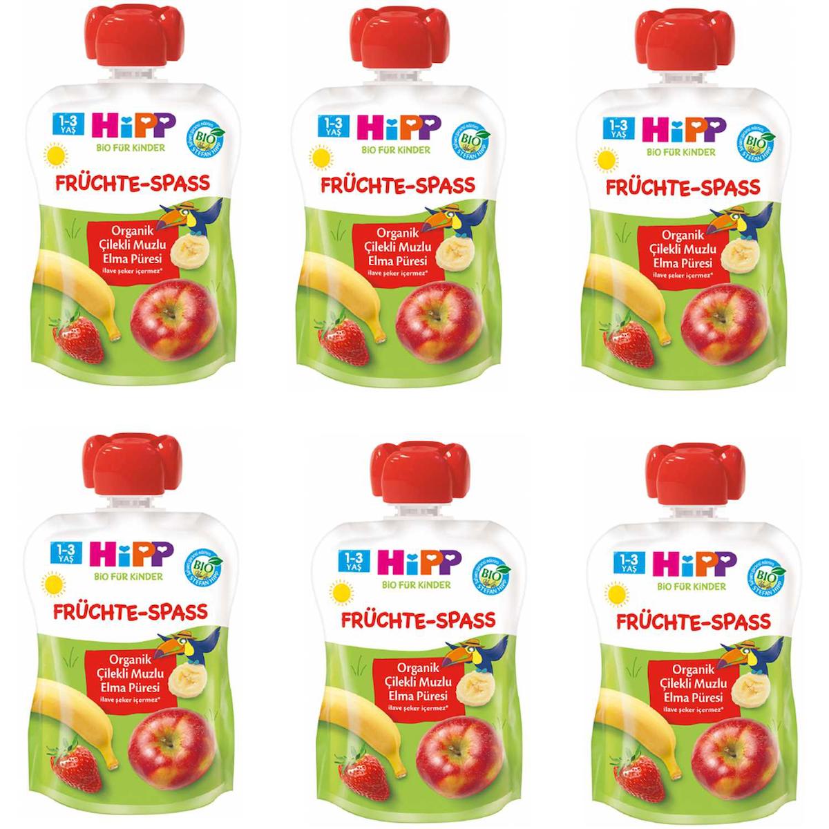 Hipp Frücthe-Spass Laktozsuz Tahıllı Organik Muzlu-Çilekli Kaşık Maması 6x100 gr
