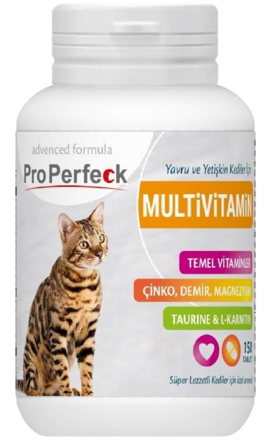 Properfeck Multivitamini Bağışıklık Güçlendirici Yetişkin-Yavru Kedi Vitamini Tablet 150 Adet