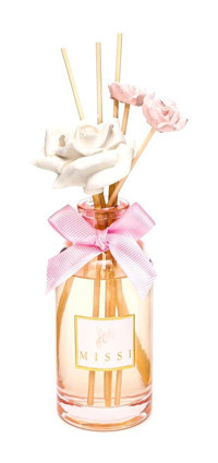 Missi Home Pembe Çiçek Seramik Taşlı Çubuklu Pudra-Rose Oda Kokusu 180 ml