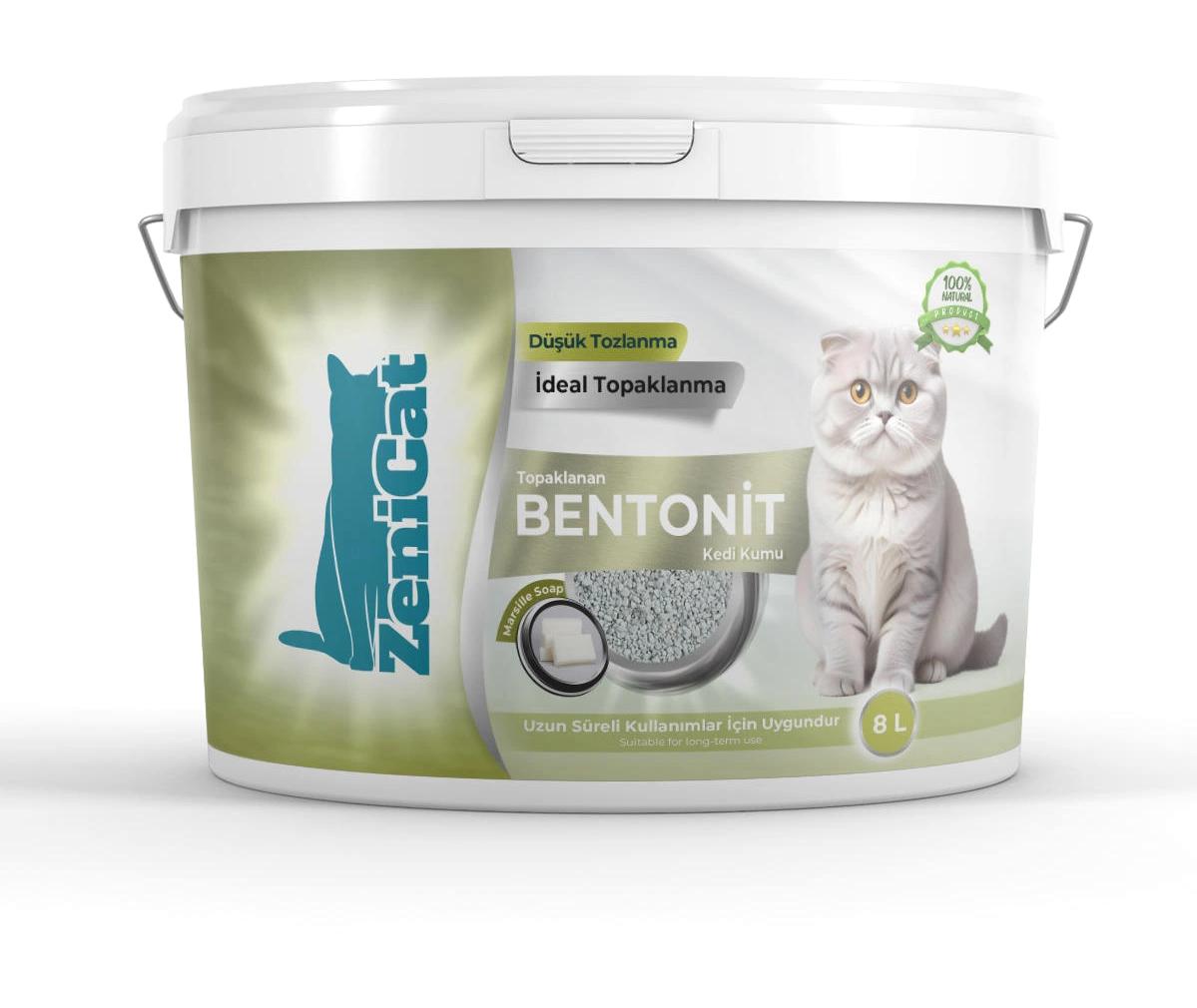 ZeniCat Marsilya Sabunu Kokulu Topaklanan İnce Taneli Bentonit Kedi Kumu 8 lt