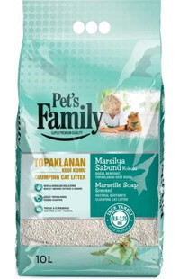 Pet's Family Marsilya Sabunu Kokulu Topaklanan İnce Taneli Bentonit Kedi Kumu 10 lt