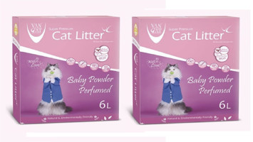 Vancat Bebek Pudrası Kokulu Topaklanan İnce Taneli Bentonit Kedi Kumu 2x6 lt