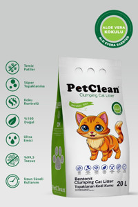 Pet Clean Aloe Vera Kokulu Topaklanan İnce Taneli Bentonit Kedi Kumu 20 lt