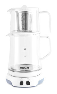 Homend 1758H Konuşan Otomatik Cam Demlikli 1800 W Cam Beyaz Çay Makinesi