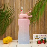 Evidea Tohana H2o Pipetli Mavi-Pembe Plastik Günlük Motivasyonlu Yetişkin Matara 2 lt