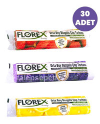 Florex Çilek-Lavanta-Limon Kokulu Şeffaf Büzgülü Orta Boy 55x60 cm Çöp Poşeti 3x10 Adet Beyaz