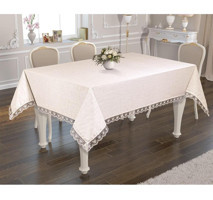 Laura Casa Linen Polyester 160x160 cm Kare Masa Örtüsü Bej