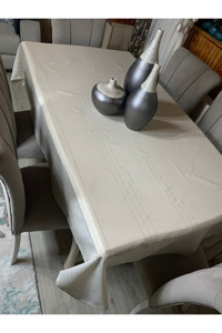 Firuze Colber Polyester 160x220 cm Dertsiz Dikdörtgen Masa Örtüsü Krem