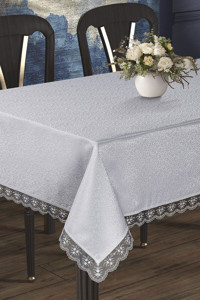 Alfima Saten 160x220 cm Dertsiz Dikdörtgen Masa Örtüsü Gümüş