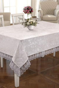Zesa Home Güpürlü Kadife 160x450 cm Dikdörtgen Masa Örtüsü Krem