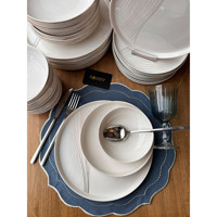 Rossev Modern Line 24 Parça 6 Kişilik Desenli Porselen Yuvarlak Yemek Takımı