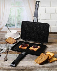 Oms 3773 4 Dilim Döküm Çıkartılabilir Plaka Tek Yönlü Siyah Izgaralı Tost Makinesi