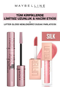 Maybelline New York Sky High Dev Limitsiz Kirpikler-Işıltılı Dolgun Dudaklar Makya Seti 004 Silk Makyaj Seti