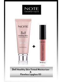 Note 3 In 1 Tinted Ton Eşitleyici 50 Spf Krem & Flawless Lipgloss Ruj 03 Makyaj Seti
