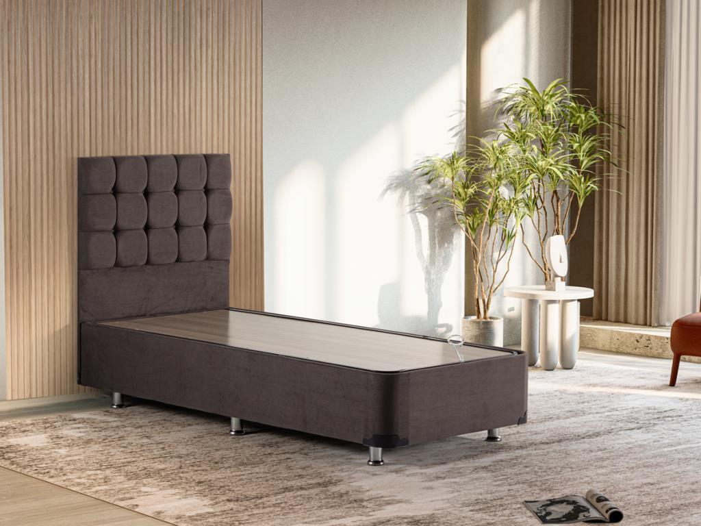 Niron Rama 100x200 cm Başlıklı Sandıklı Tek Kişilik Baza Seti Füme