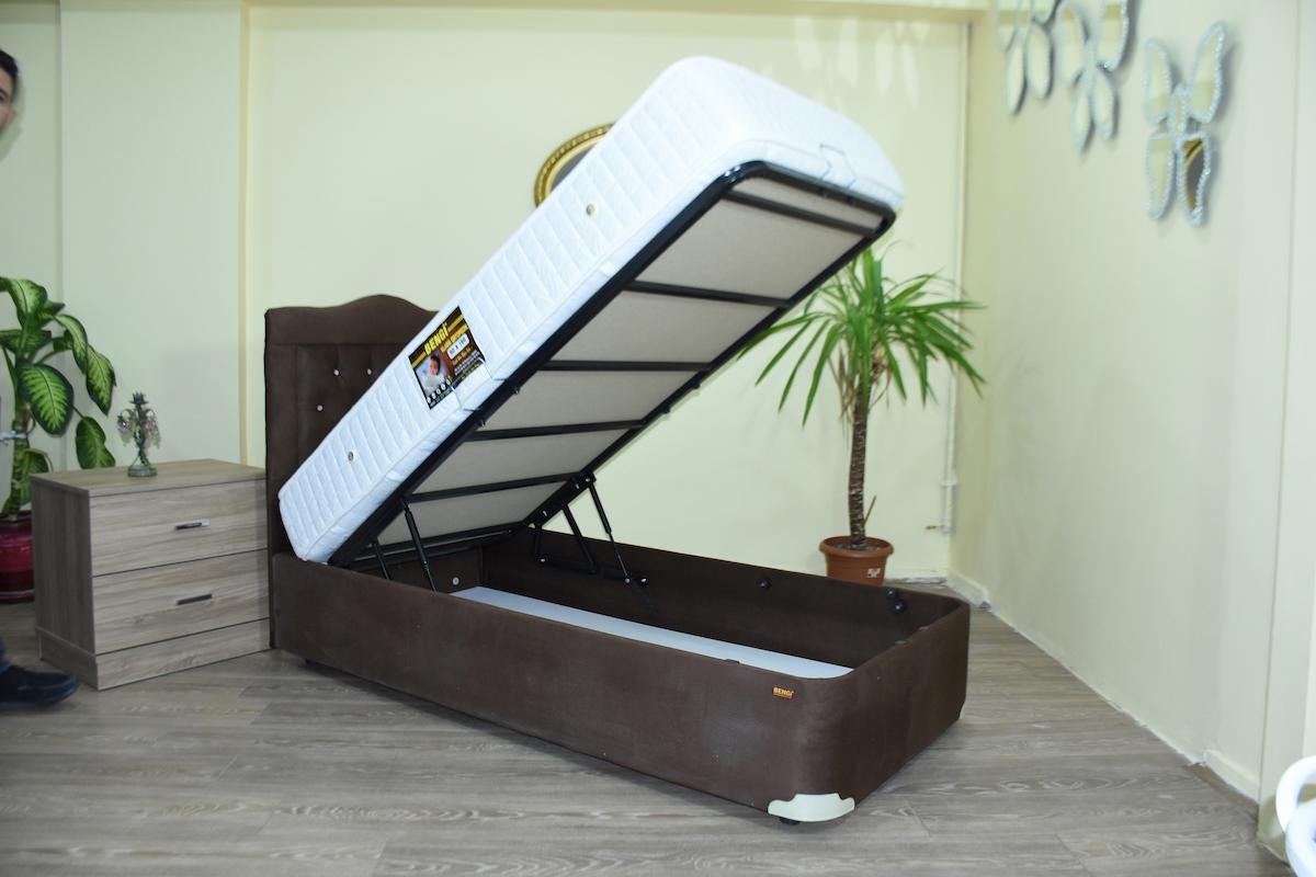 Bengi Ticaret 17486 100x200 cm Başlıklı Yataklı Sandıklı Tek Kişilik Baza Seti Kahverengi