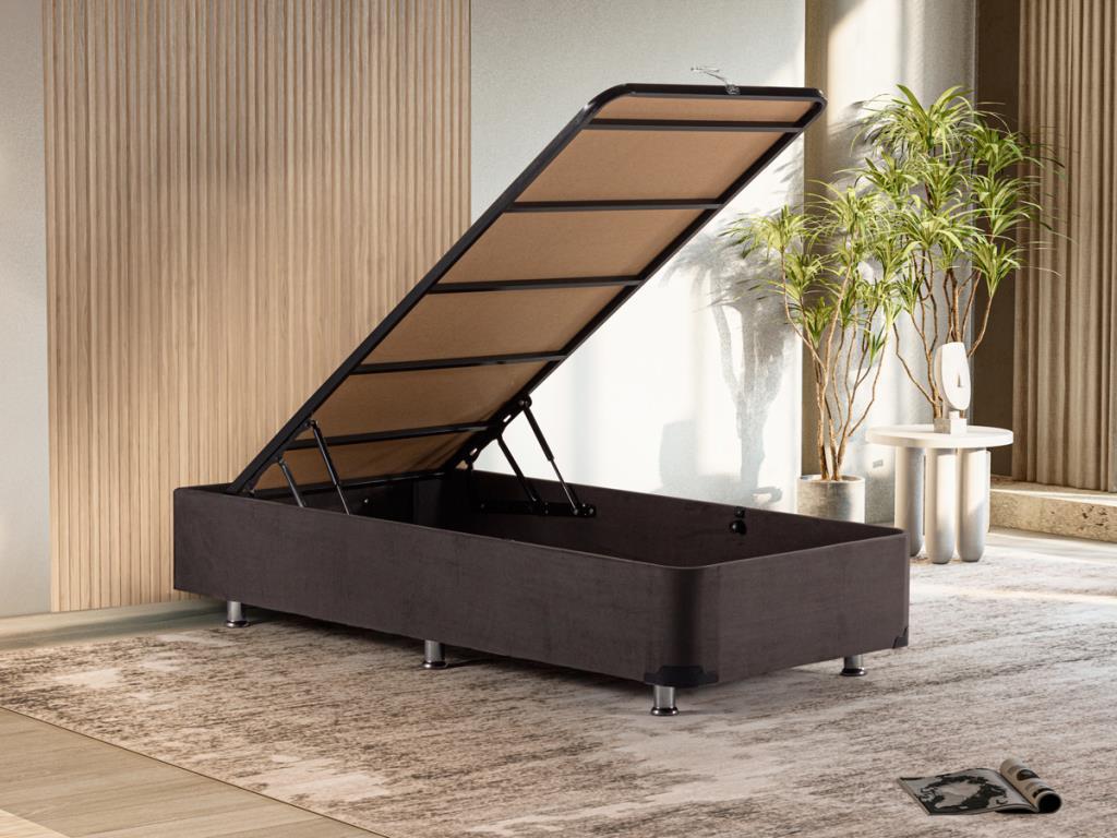 Niron Ela 100x200 cm Sandıklı Tek Kişilik Baza Seti Füme