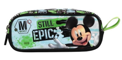 Frocx Çok Renkli Baskılı Kumaş Bölmeli Çift Gözlü Mickey Mouse Dikdörtgen Cüzdan Kalemlik