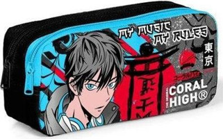 Coral High 12076 Çok Renkli Baskılı Kumaş Bölmeli Çift Gözlü Erkek Çocuk Dikdörtgen Cüzdan Kalemlik