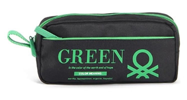 United Colors Of Benetton 3807 Siyah-Yeşil Baskılı Kumaş Bölmeli Çift Gözlü Yazılı Dikdörtgen Cüzdan Kalemlik