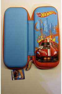 Dolphin Hw-7784 Turuncu Baskılı Kumaş Bölmeli Tek Gözlü Hot Wheels Oval Kutu Kalemlik
