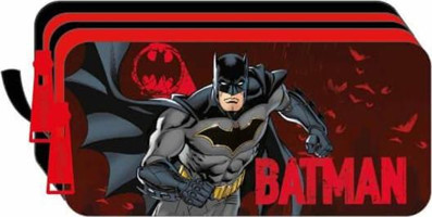 Timon 2037 Kırmızı-Siyah Baskılı Kumaş Bölmeli Çift Gözlü Batman Dikdörtgen Cüzdan Kalemlik